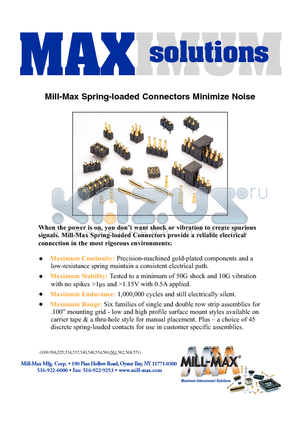 812-22-002-30-000-101 datasheet - Mill-Max Spring-loaded Connectors Minimize Noise