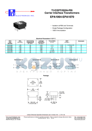 EPA1066 datasheet - T1/CEPT/ISDN-PRI Carrier Interface Transformers