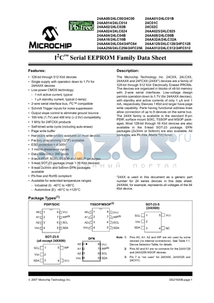 24AA128T-I/MF datasheet - I2C Serial EEPROM Family Data Sheet