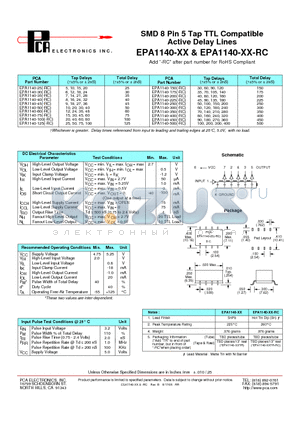 EPA1140-125-RC datasheet - SMD 8 Pin 5 Tap TTL Compatible Active Delay Lines