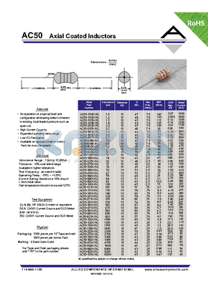 AC50-102K-RC datasheet - Axial Coated Inductors