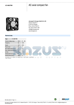 AC4400FNN datasheet - AC axial compact fan