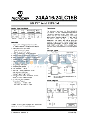 24AA16T-E/MC datasheet - 16K I2C Serial EEPROM