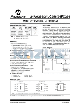 24AA256 datasheet - 256K I2C CMOS Serial EEPROM