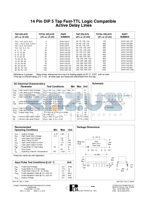 EPA1145-40 datasheet - 14 Pin DIP 5 Tap Fast-TTL Logic Compatible Active Delay Lines