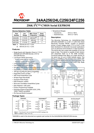 24AA256 datasheet - 256K I2C CMOS Serial EEPROM