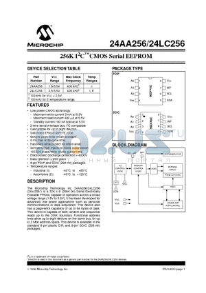 24AA256 datasheet - 256K I 2 C  CMOS Serial EEPROM