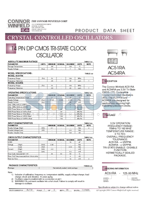 AC51RA datasheet - 14 PIN DIP CMOS TRI-STATE CLOCK OSCILLATOR