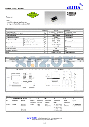 AC5032 datasheet - Quartz SMD, Ceramic