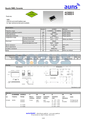 AC5032/4 datasheet - Quartz SMD, Ceramic