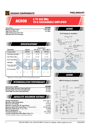 AC508 datasheet - 5 TO 500 MHz TO-8 CASCADABLE AMPLIFIER