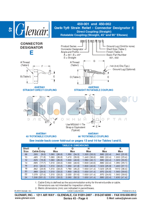 450EA001M08 datasheet - Connector Designator E Direct Coupling