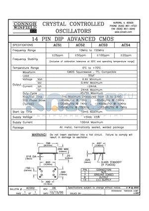 AC54 datasheet - 14 PIN DIP ADVANCED CMOS