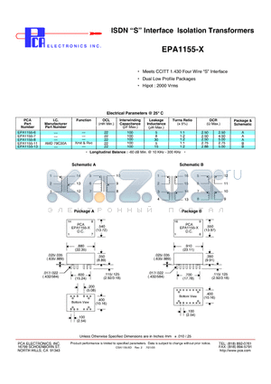 EPA1155-13 datasheet - ISDN S Interface Isolation Transformers