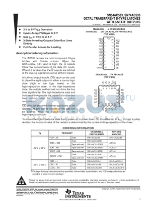 AC533 datasheet - OCTAL TRANSPARENT D-TYPE LATCHES WITH 3-STATE OUTPUTS