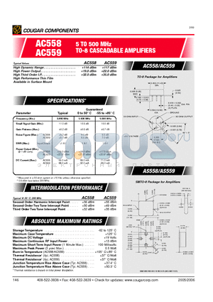 AC558 datasheet - 5 TO 500 MHz TO-8 CASCADABLE AMPLIFIERS