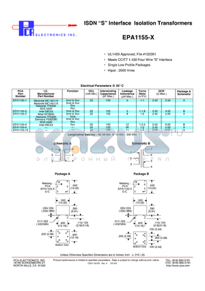EPA1155-3 datasheet - ISDN S Interface Isolation Transformers