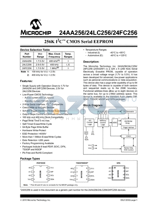 24AA256-E/ST datasheet - 256K I2C CMOS Serial EEPROM