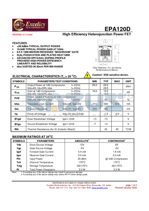 EPA120D datasheet - High Efficiency Heterojunction Power FET