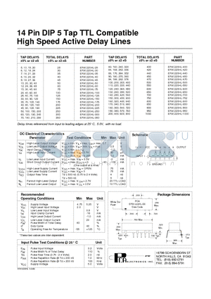 EPA1220HL-100 datasheet - 14 Pin DIP 5 Tap TTL Compatible High Speed Active Delay Lines