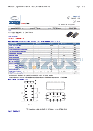 813-SL160.0M-10 datasheet - Low-Loss 160MHz