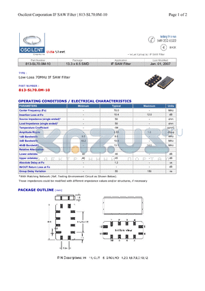 813-SL70.0M-10 datasheet - IF SAW Filter