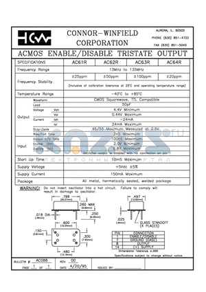 AC61R datasheet - ACMOS ENABLE/DISABLE TRISTATE OUTPUT