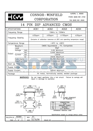 AC62 datasheet - 14 PIN DIP ADVANCED CMOS