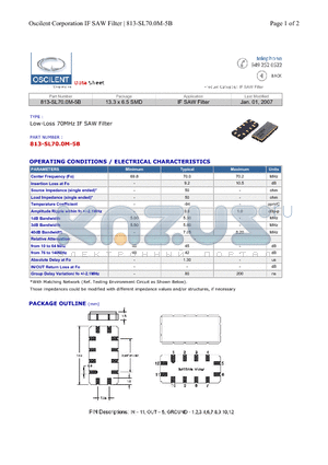 813-SL70.0M-5B datasheet - IF SAW Filter