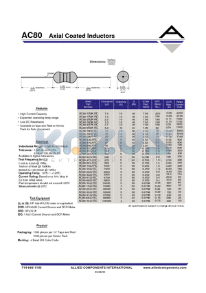 AC80-150K-RC datasheet - Axial Coated Inductors