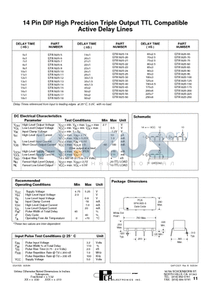 EPA1825-17 datasheet - 14 Pin DIP High Precision Triple Output TTL Compatible Active Delay Lines