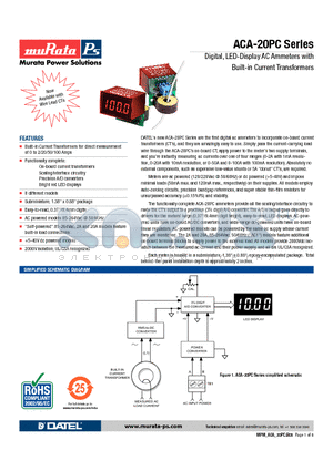 ACA-20PC-1-DC1-BL-L-C datasheet - Digital, LED-Display AC Ammeters with Built-in Current Transformers