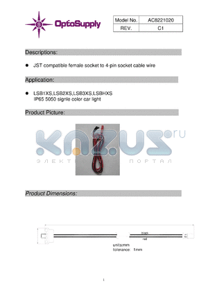 AC8221020 datasheet - JST compatible female socket to 4-pin socket cable wire