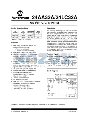 24AA32A-E/SNG datasheet - 32KIC Serial EEPROM