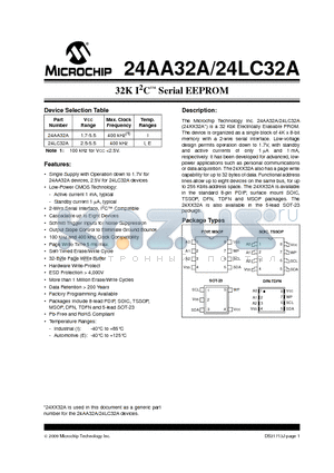 24AA32A-E/OT datasheet - 32K I2C Serial EEPROM