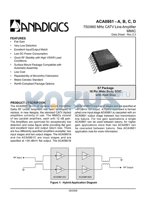 ACA0861CRS7P2 datasheet - 750/860 MHz CATV Line Amplifier MMIC