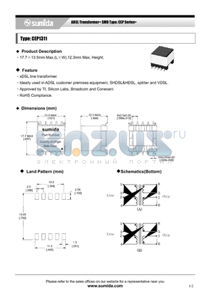 C15112 datasheet - ADSL Transformer< SMD Type: CEP Series>