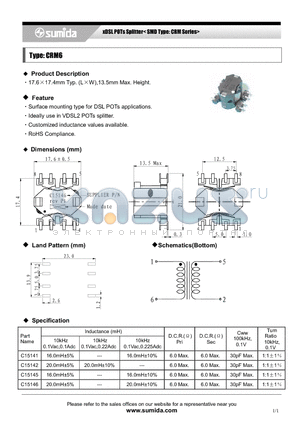 C15141 datasheet - xDSL POTs Splitter< SMD Type: CRM Series>