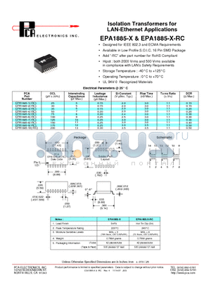 EPA1885-6-RC datasheet - Isolation Transformers for LAN-Ethernet Applications