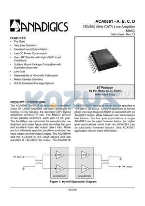 ACA0861ARS7P2 datasheet - 750/860 MHz CATV Line Amplifier MMIC