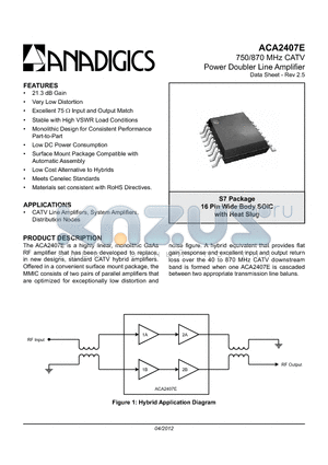 ACA2407ERS7P2 datasheet - 750/870 MHz CATV Power Doubler Line Amplifier