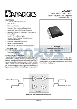 ACA2407 datasheet - 750/870/1000 MHz CATV Power Doubler Line Amplifier