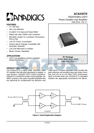 ACA2407E datasheet - 750/870 MHz CATV Power Doubler Line Amplifier