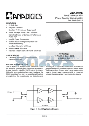 ACA2407ERS7P0 datasheet - 750/870 MHz CATV Power Doubler Line Amplifier