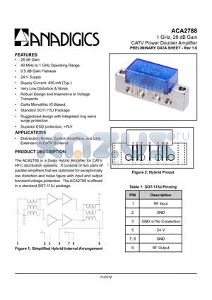 ACA2788 datasheet - 1 GHz, 28 dB Gain CATV Power Doubler Amplifier