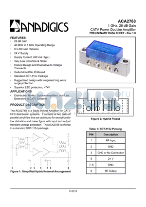 ACA2788P9 datasheet - 1 GHz, 28 dB Gain CATV Power Doubler Amplifier