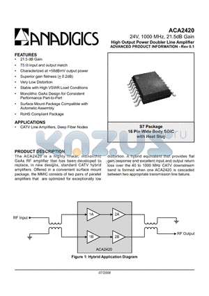 ACA2420 datasheet - 24V, 1000 MHz, 21.5dB Gain High Output Power Doubler Line Amplifier