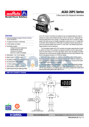 ACA5-20PC-1-AC1-RL-C datasheet - 5 Amp Input LED-Display AC Ammeters