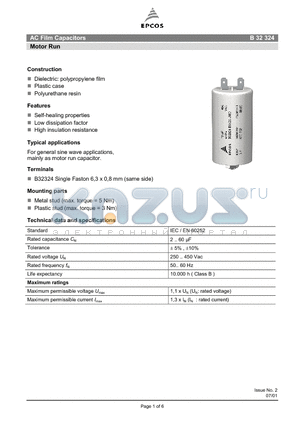 B32324-A4205 datasheet - AC Film Capacitors Motor Run