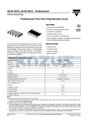 ACAC0612110R11K1PW datasheet - Professional Thin Film Chip Resistor Array